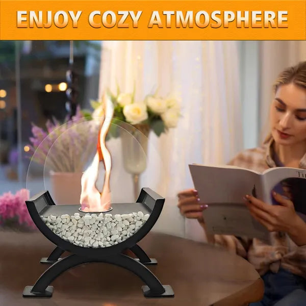 Round Glass Large Tabletop Fireplace – 12.5" H