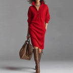 Long-sleeved Sweater Dress Warm Collar V-neck