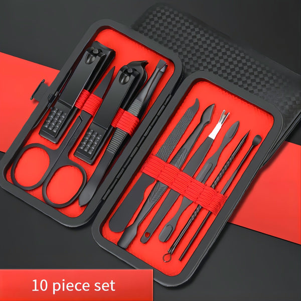 10-Piece Black Nail Clipper Set With Travel Case