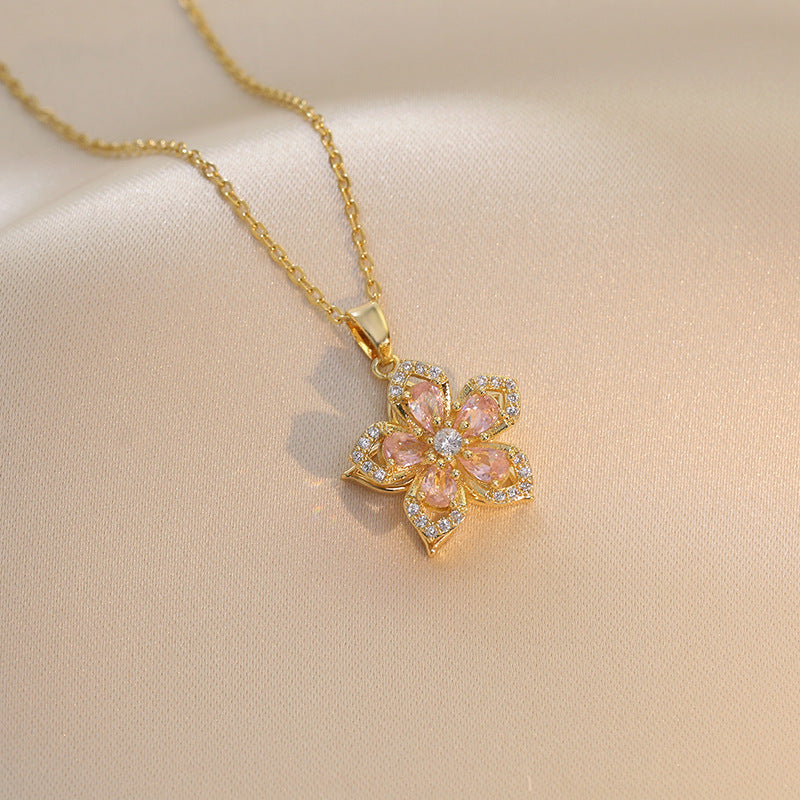 Rhinestone Flower Rotatable Necklace