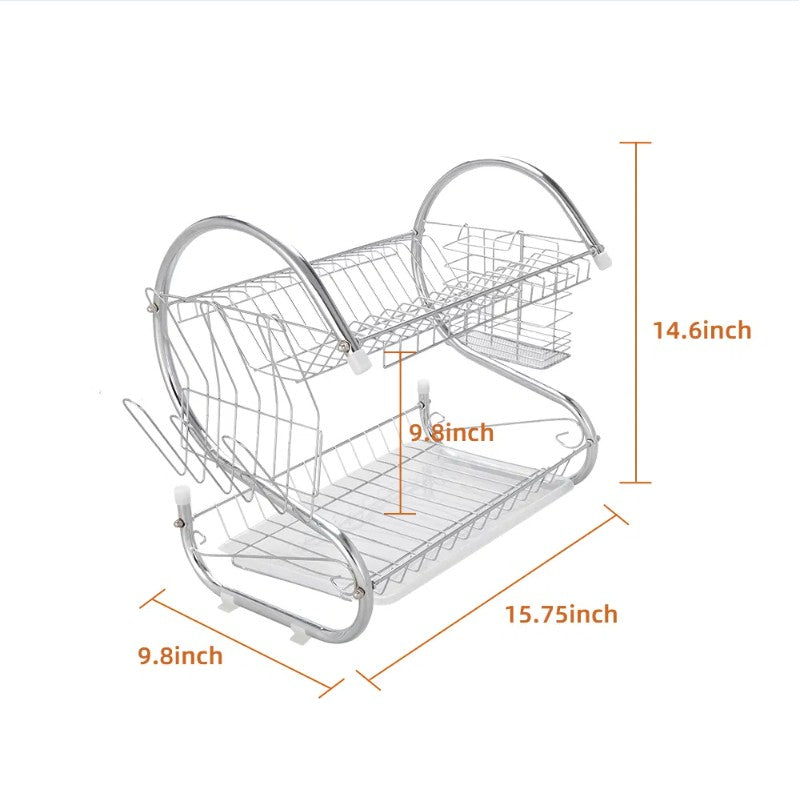 2-Tier Stainless Steel Dish Drying Rack with Drain