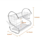 2-Tier Stainless Steel Dish Drying Rack with Drain