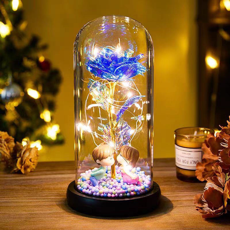 Eternal Rose LED Light – Foil Flower in Glass Dome