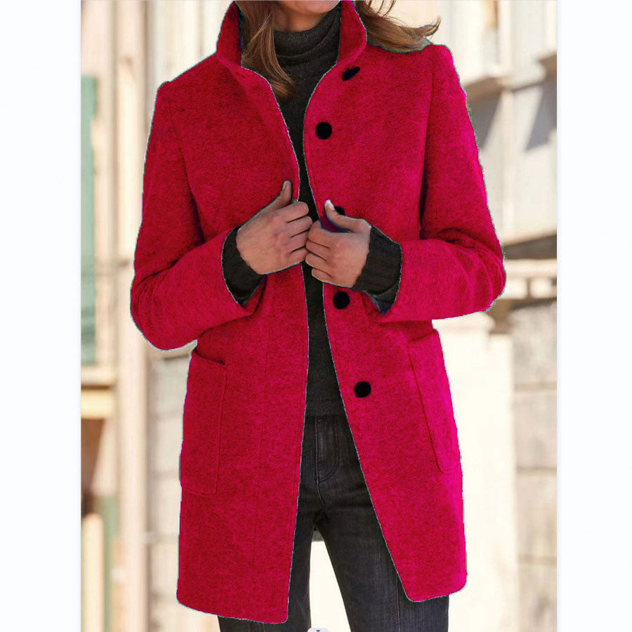 Fashion Stand Collar Woolen Coat