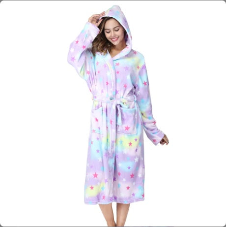 Plush Oversize Winter Flannel Bathrobe for Women