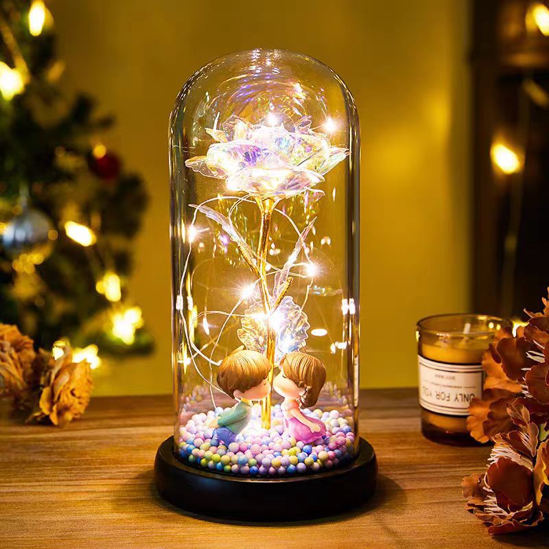 Eternal Rose LED Light – Foil Flower in Glass Dome