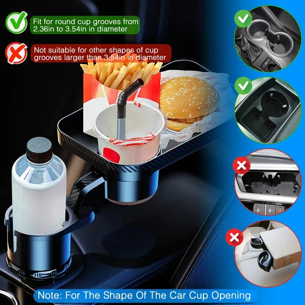 3-in-1 Car Cup Holder Tray with 360° Rotating