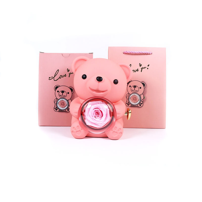 Rotating Bear Eternal Rose Jewelry Box