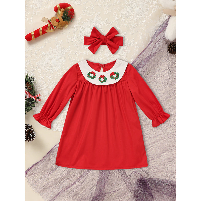 Toddler Girls Christmas Dress with Wreath