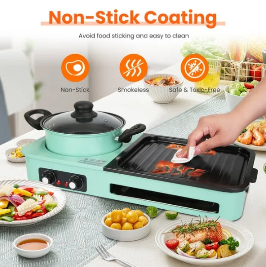 Electric Grill & Hot Pot Combo – Smokeless BBQ