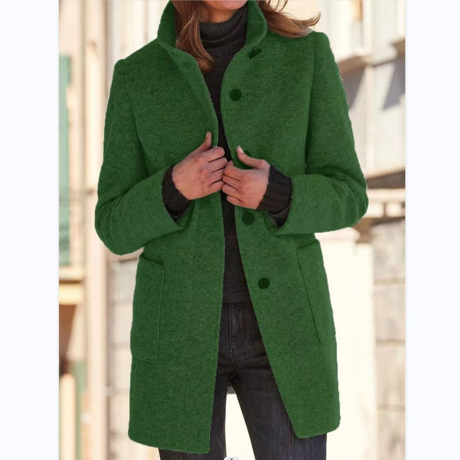 Fashion Stand Collar Woolen Coat