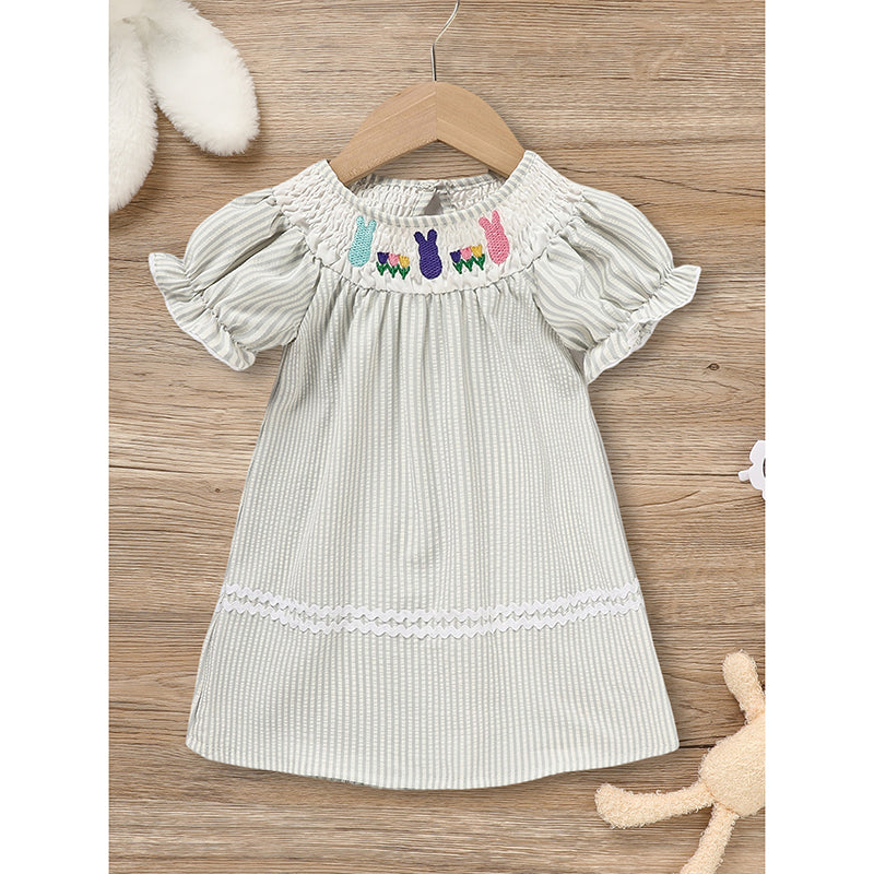 Infant Baby Girls Easter Bunny Smocked Dress