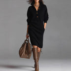 Long-sleeved Sweater Dress Warm Collar V-neck