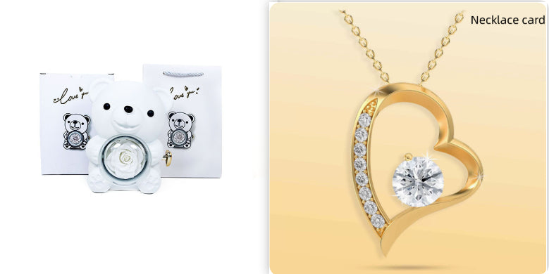 Rotating Bear Eternal Rose Jewelry Box