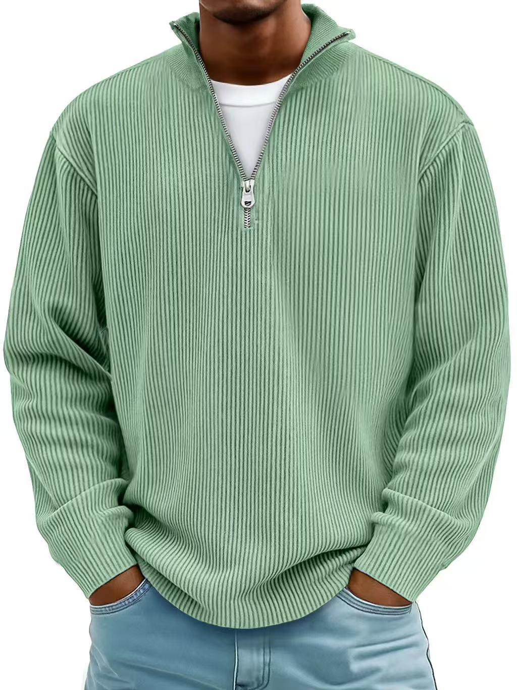 Corduroy Zipper Stand Collar Sweatshirt
