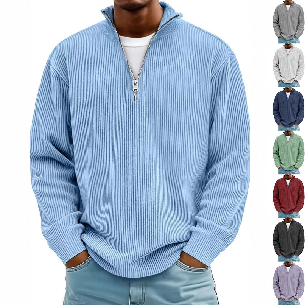 Corduroy Zipper Stand Collar Sweatshirt