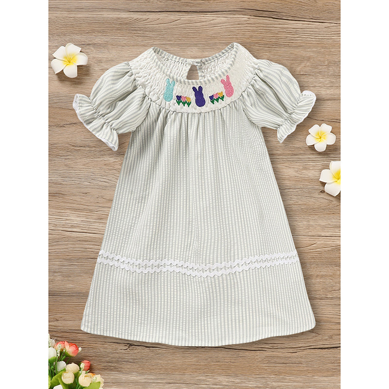 Infant Baby Girls Easter Bunny Smocked Dress