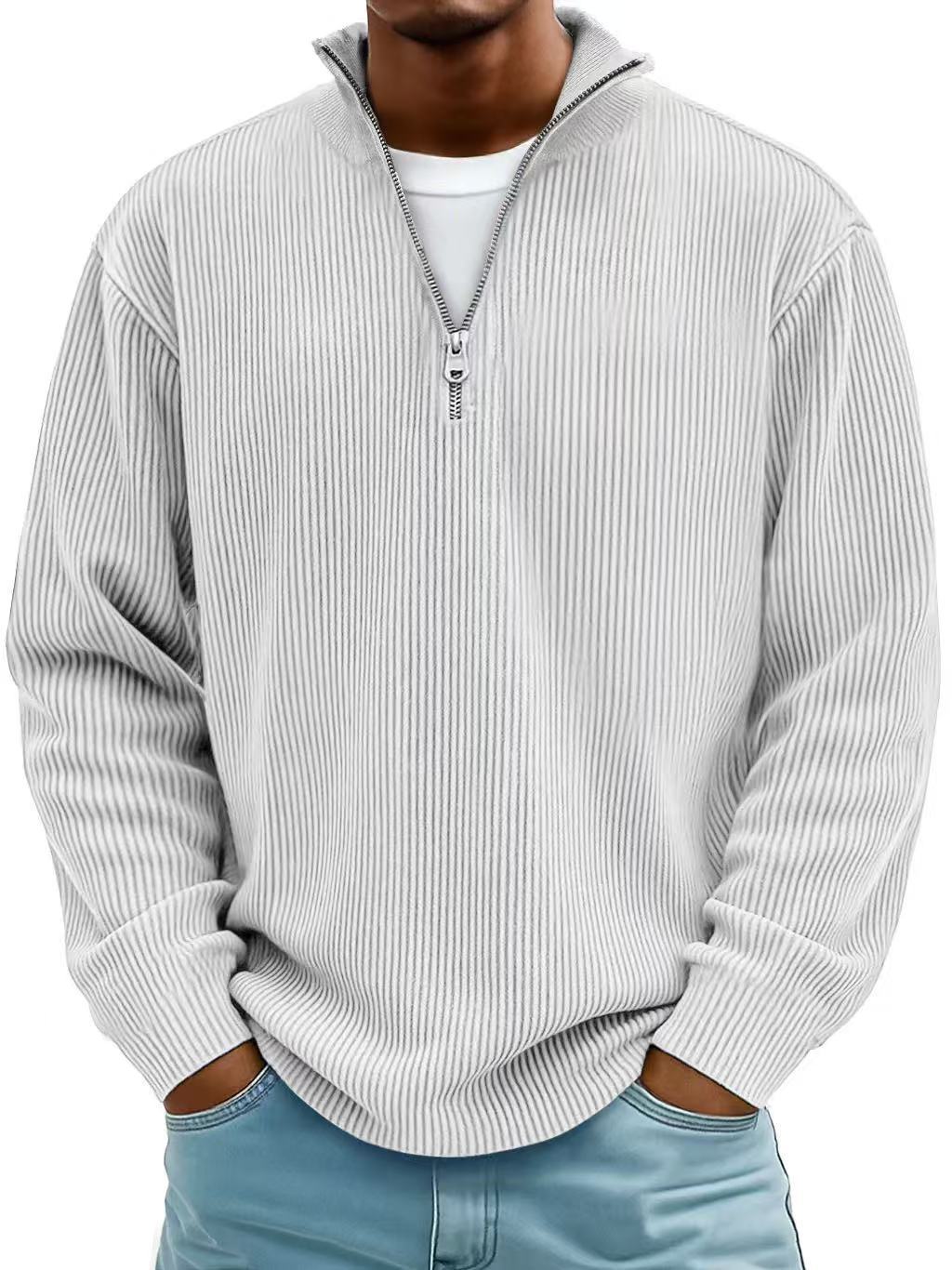 Corduroy Zipper Stand Collar Sweatshirt