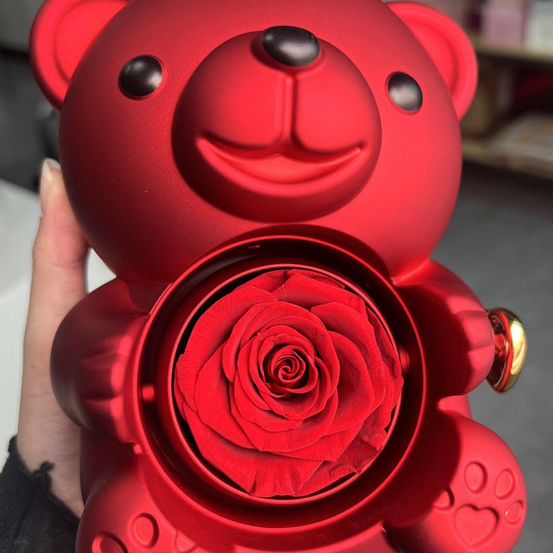 Rotating Bear Eternal Rose Jewelry Box