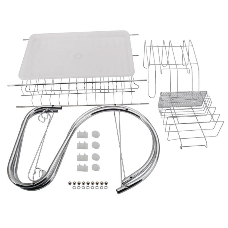 2-Tier Stainless Steel Dish Drying Rack with Drain