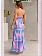 Summer Striped Suspender Long Dress