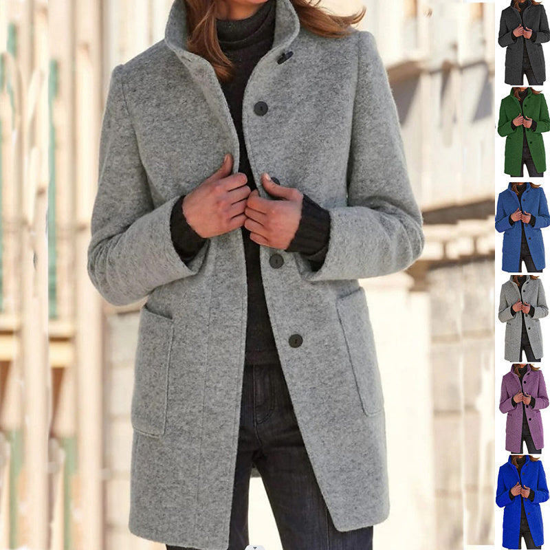 Fashion Stand Collar Woolen Coat
