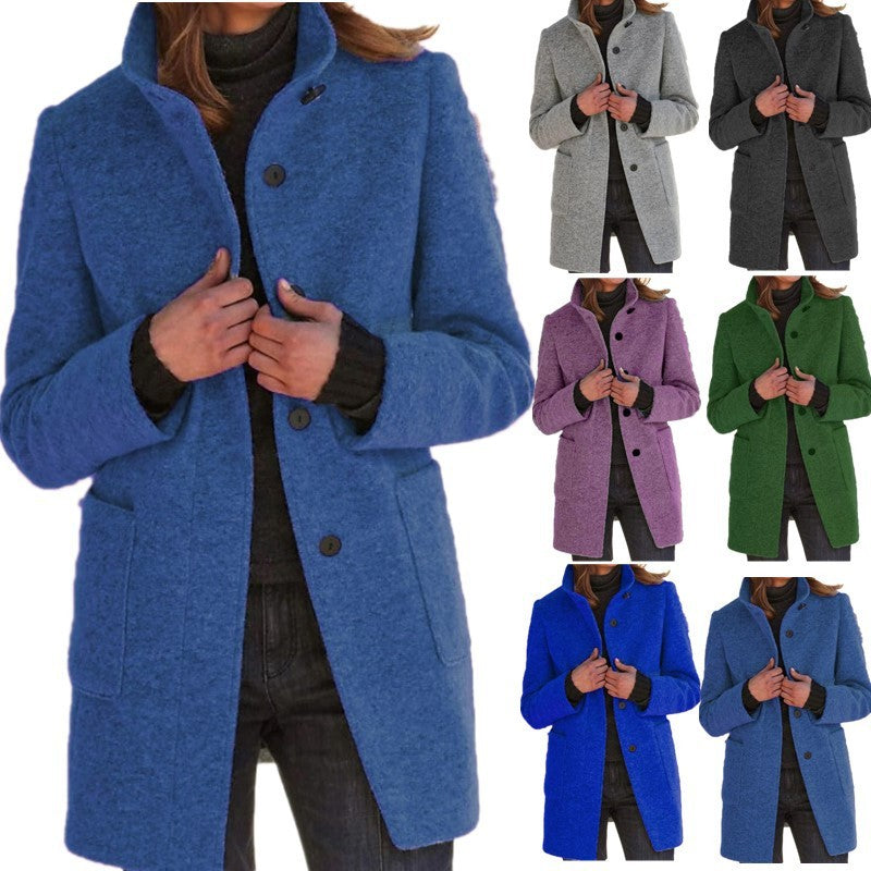 Fashion Stand Collar Woolen Coat