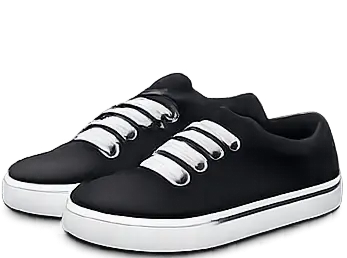Black men's shoes with white laces on a white background